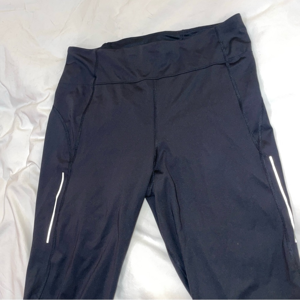 Adidas Black Running Cropped Leggings L Climalite Reflective - Picture 2 of 6